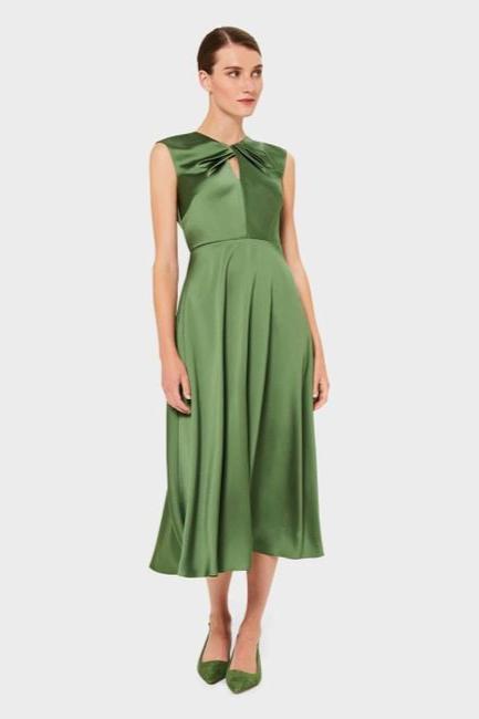 Flowering Girl Women Twist Neck Satin Midi Dress In Green