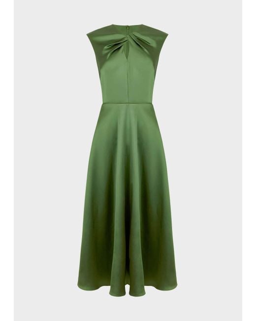 Flowering Girl Women Twist Neck Satin Midi Dress In Green