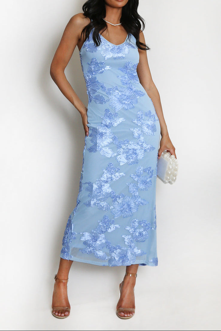 Flowering Girl Women Floral Lace Lined Cami Midi Dress