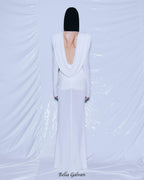 Flowering Girl Women long sleeve draped cowl neck maxi dress in white