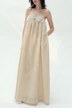 Flowering Girl Women Iris-patterned halter maxi dress in khaki