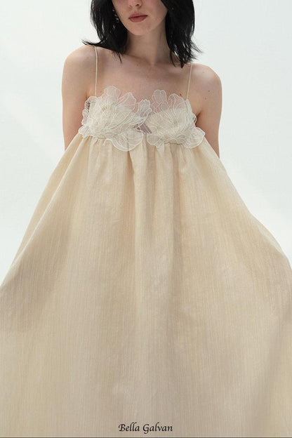 Iris-patterned halter maxi dress in khaki