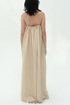 Flowering Girl Women Iris-patterned halter maxi dress in khaki