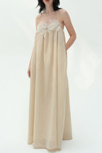 Flowering Girl Women Iris-patterned halter maxi dress in khaki