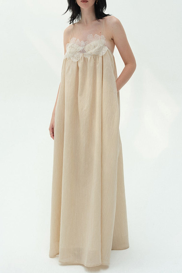 Iris-patterned halter maxi dress in khaki