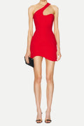 Flowering Girl Women one-shoulder halter neck bandage mini dress in red