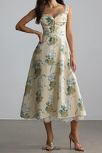 daphne Floral Print Sweetheart Midi Dress in yellow