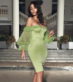 Flowering Girl Women Satin Strapless Puff Sleeve Mini Dress In Mint