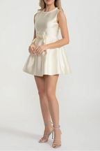 Flowering Girl Women Elegant Fitted Dress With Pearl-Embellished Round Neckline And Bow Waistline Accent - Ivoire