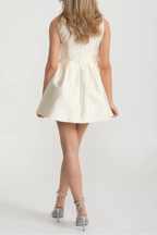 Flowering Girl Women Elegant Fitted Dress With Pearl-Embellished Round Neckline And Bow Waistline Accent - Ivoire