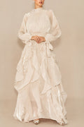 pandora Puff Sleeve Ruffle Trim Maxi Dress in apricot