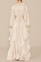 pandora Puff Sleeve Ruffle Trim Maxi Dress in apricot
