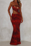 Flowering Girl Women Cut Out Printed Maxi Dress Orange