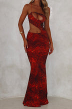 Flowering Girl Women Cut Out Printed Maxi Dress Orange
