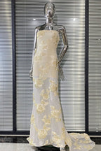Flowering Girl Women Embroidered Strapless Gown In Apricot