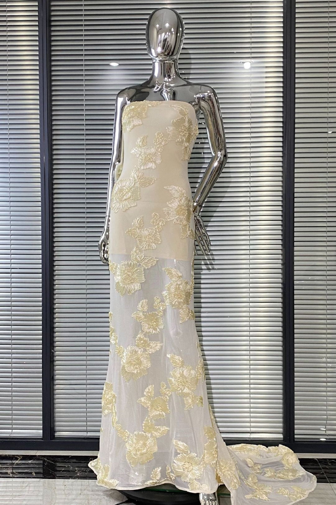 Flowering Girl Women Embroidered Strapless Gown In Apricot