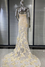 Flowering Girl Women Embroidered Strapless Gown In Apricot