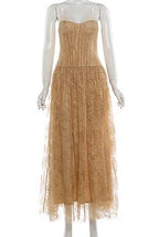 Rose Asymmetrical Waist Spaghetti Strap Maxi Dress - Khaki