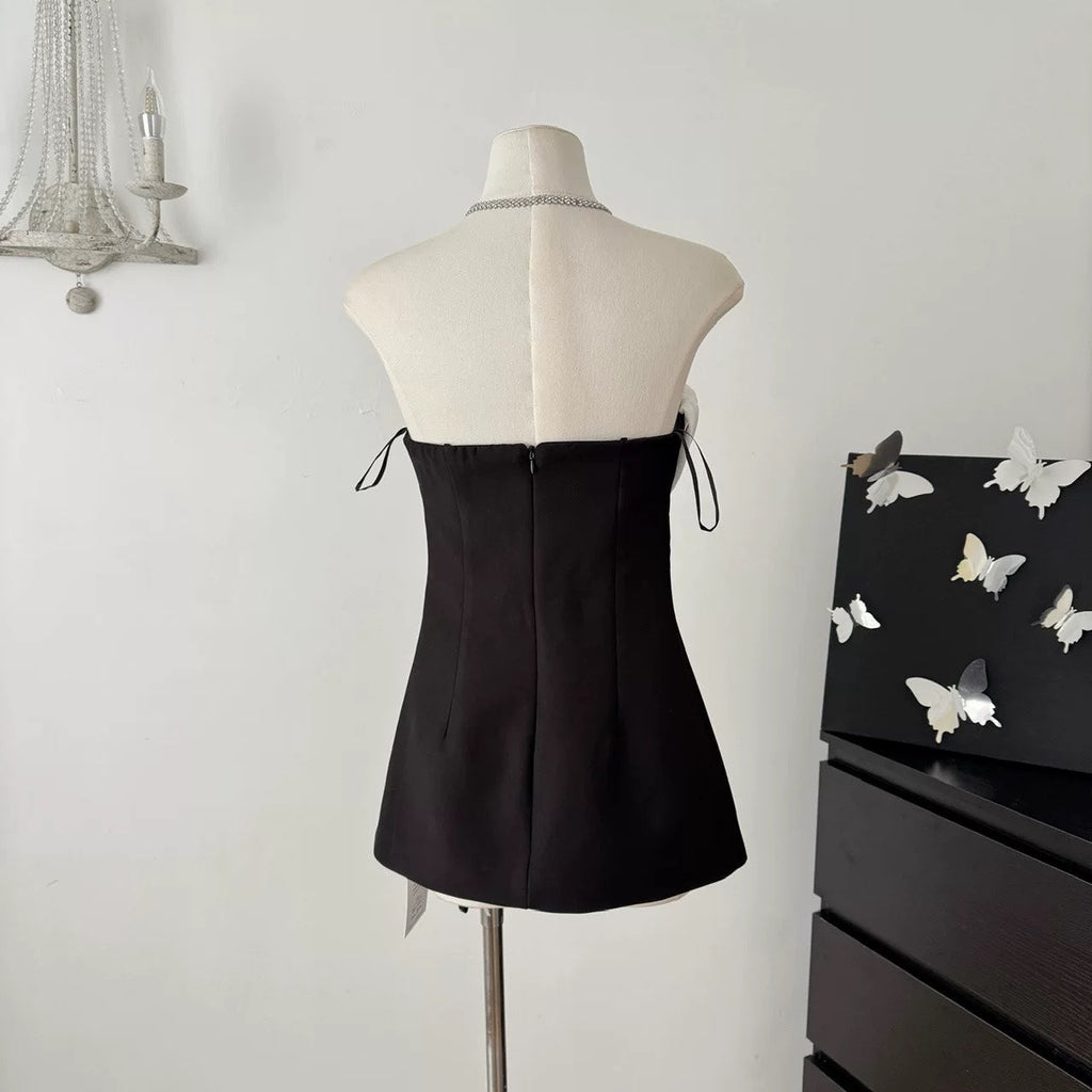 Flowering Girl Women verna flower embellished strapless mini dress in black