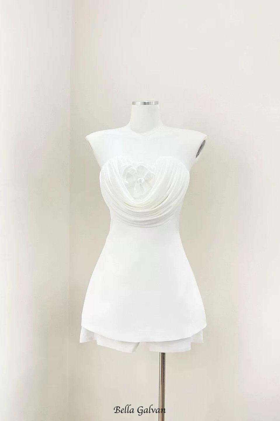 Flowering Girl Women verna flower embellished strapless mini dress in white