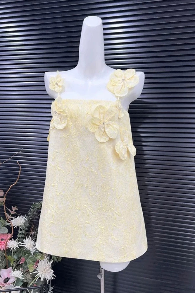 Flowering Girl Women tracy floral jacquard mini dress in yellow