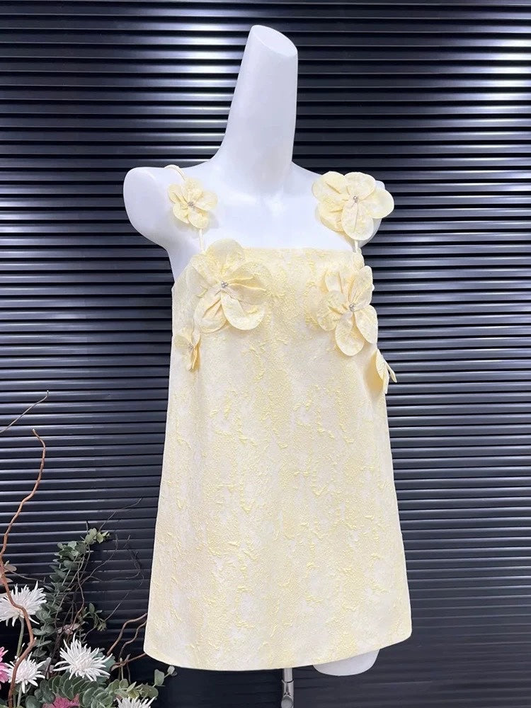 Flowering Girl Women tracy floral jacquard mini dress in yellow