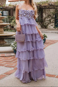 Flowering Girl Women stacey sequined 3d-petal tiered maxi dress in purple