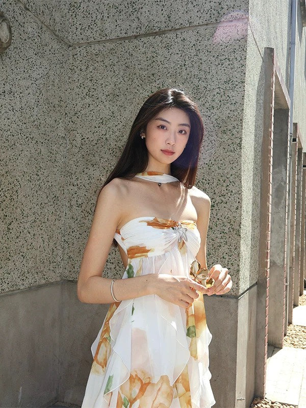 Flowering Girl Women katherine Floral Halter Backless Mini Dress