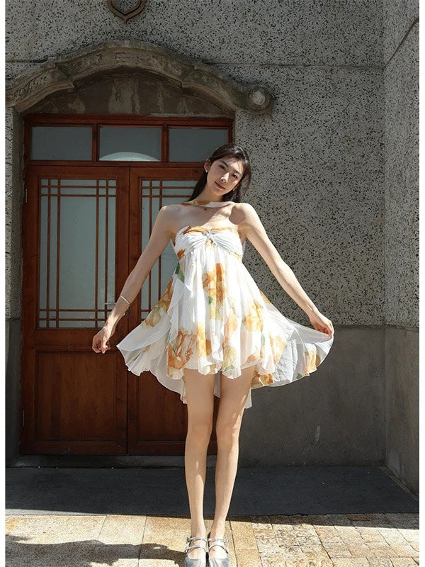 Flowering Girl Women katherine Floral Halter Backless Mini Dress