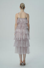 Flowering Girl Women Layered Ruffle Halter Dress with Sparkle Sheer Fabric
