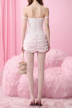 Pleated Flower Strapless Bodycon Mini Dress In Pink