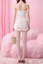 Flowering Girl Women Pleated Flower Strapless Bodycon Mini Dress In Pink