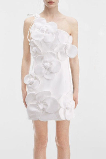 Flowering Girl Women Emily Flower Halter Neck Mini Dress In White