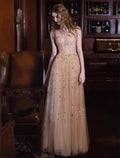 Nicola's Elegant Backless Halter Maxi Dress - Champagne