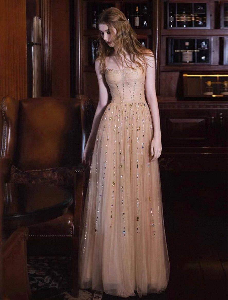 Nicola's Elegant Backless Halter Maxi Dress - Champagne