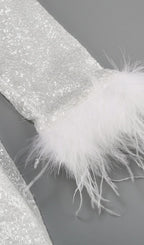 Flowering Girl Women Sequined Feather Mini Dress In White