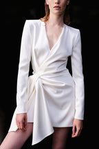 Irregular Long Sleeve Dress In White