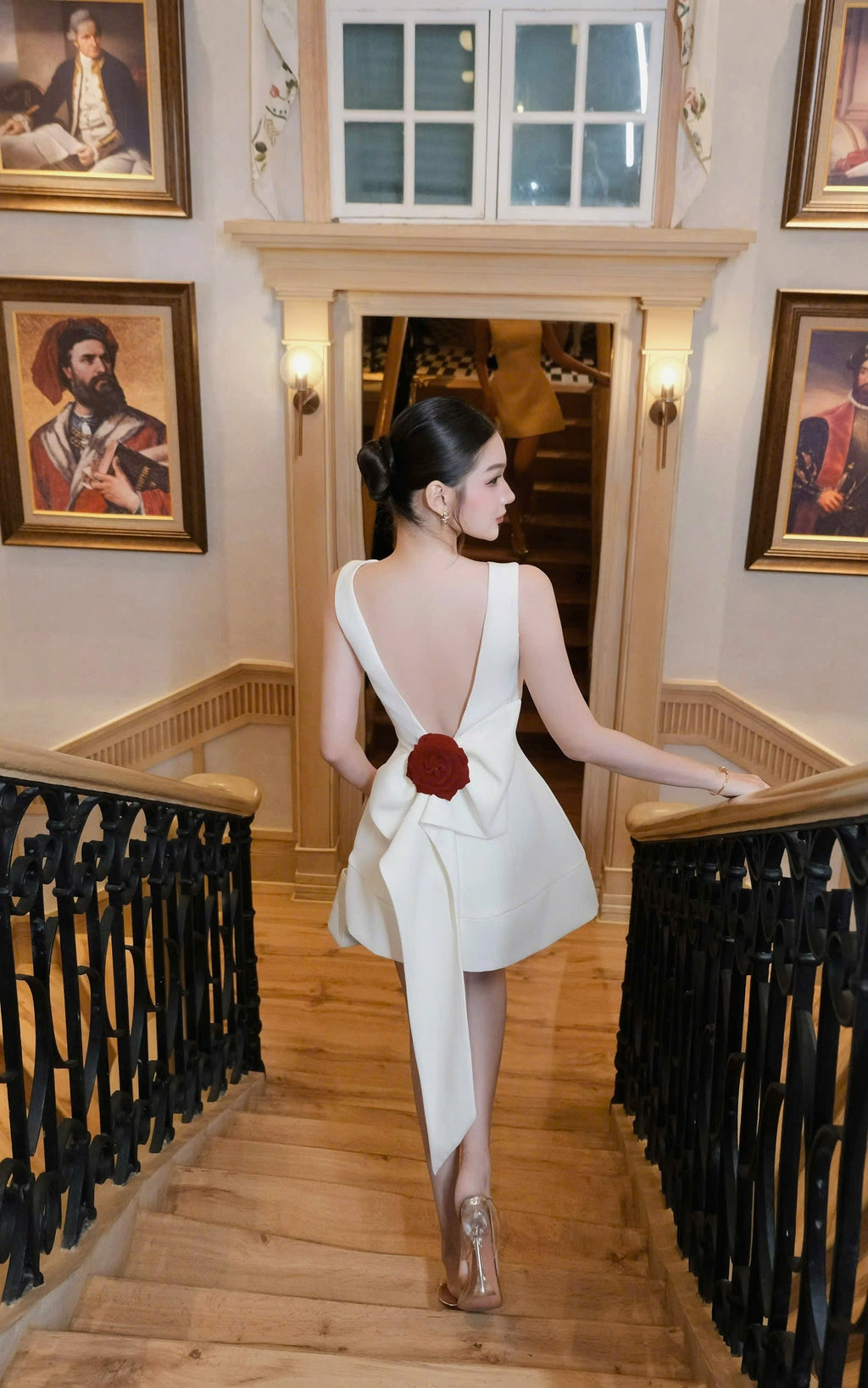 Flowering Girl Women joanna backless flower bow embellished mini dress in white