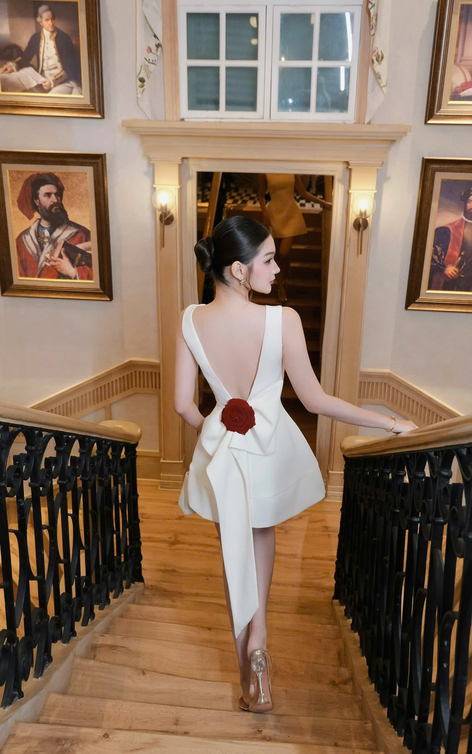 Flowering Girl Women joanna backless flower bow embellished mini dress in white