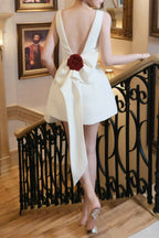 Flowering Girl Women joanna backless flower bow embellished mini dress in white
