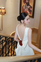 Flowering Girl Women joanna backless flower bow embellished mini dress in white