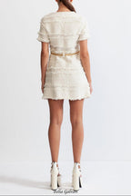 Flowering Girl Women marguerite Pearl Chain Tweed mini Dress - Beige