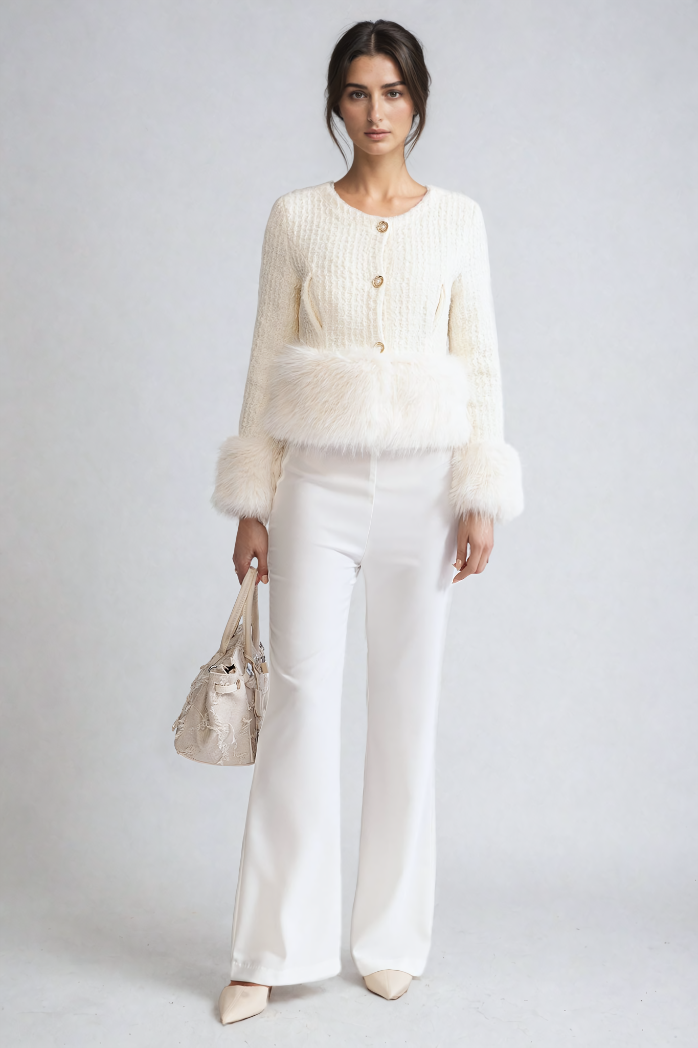 Flowering Girl Women Tweed Jacket withFaux Fur Accents