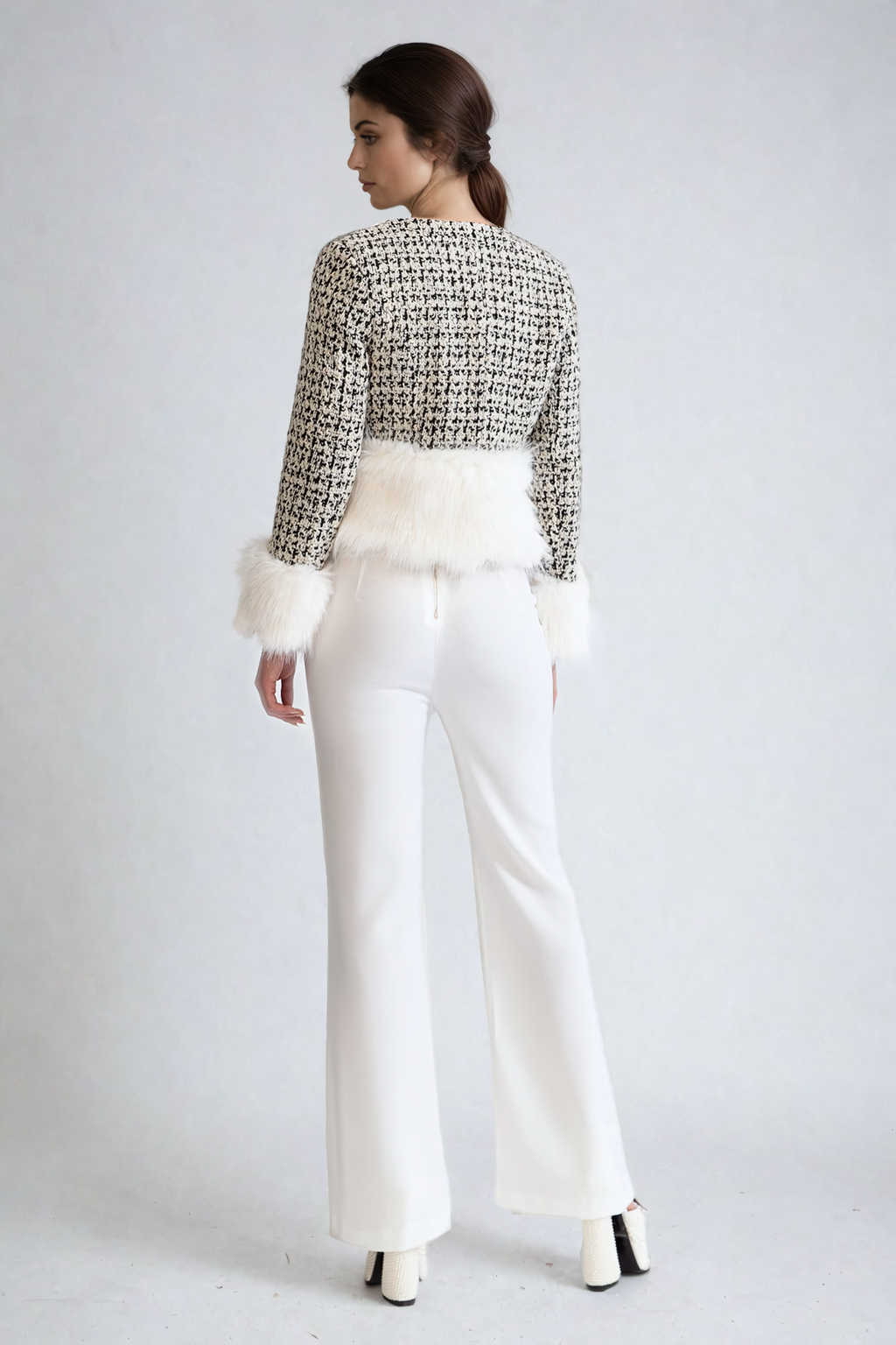 Flowering Girl Women Tweed Jacket withFaux Fur Accents