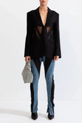 Flowering Girl Women Patchwork Blazer In Black