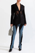 Flowering Girl Women Patchwork Blazer In Black
