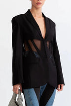 Flowering Girl Women Patchwork Blazer In Black