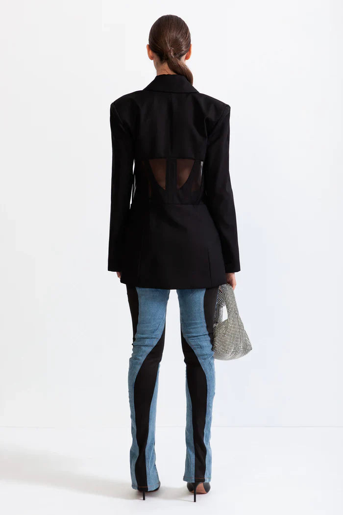 Flowering Girl Women Patchwork Blazer In Black