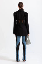 Flowering Girl Women Patchwork Blazer In Black