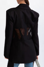 Flowering Girl Women Patchwork Blazer In Black